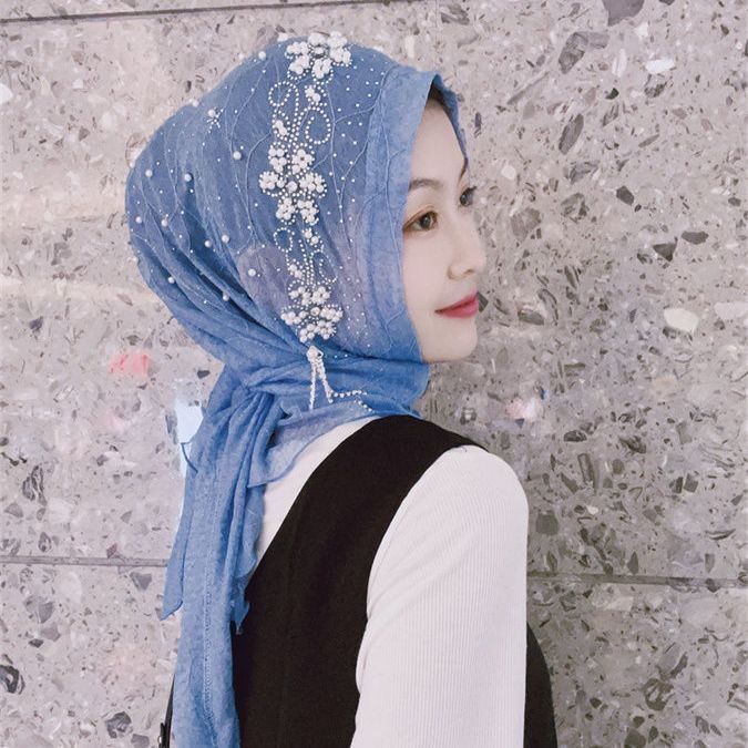 Turkey Women's Beaded Flower Hijab Head Wrap Hat Turban Head