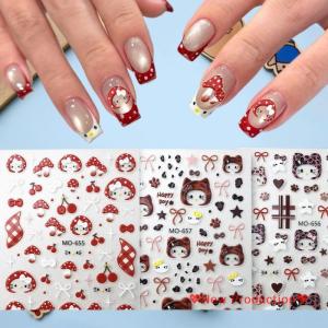 New Production💖 สติกเกอร์ติดเล็บลายการ์ตูน Hello Kitty 1 2ชิ้นหมวกโบว์น่ารักสำหรับตกแต่งเล็บแมวแบบ DIY สำหรับตกแต่งเล็บแฟชั่น Y2K