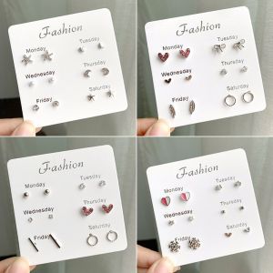 6/4 Pairs Simple Korean Stud Earrings Creative Rainbow Cloud Earrings Pearl Crystal Earrings Set Combination Earrings
