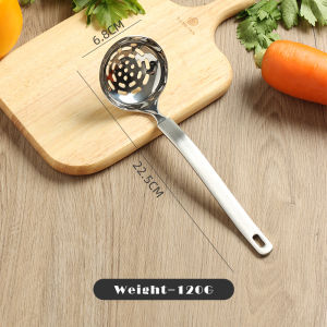Vision 304 Stainless Steel Soup Spoon Hot Pot Leaky Spoon Household Thickened Large Capacity Tablespoon Kitchen Cooking Tool Tableware for Sauce Broth Gravy Multi-purpose Round Head Long Handle Ramen Spoon