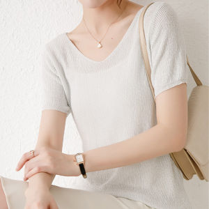 QXshop พร้อมส่ง 🦄 เสื้อยืดแฟชั่นคอวี เสื้อยืดแขนสั้น เพิ่มความเก๋ระดับ10 ด้วยกลิตเตอร์ วิบๆวับๆ ✨ ใส่สบาย ออกได้ทุกงาน ดีต่อใจ