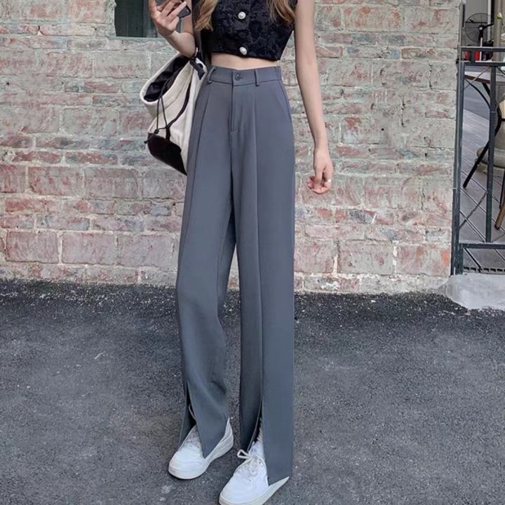 baggy pant Pants women's wide leg drape high-waisted pants casual tube  pants version straight narrow thin summer women's suit pants split