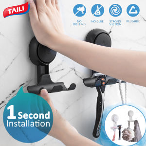 TAILI 2PCS Shower Razor Holder Suction Cup Vacuum Suction Razor Hanger for Shower Wall Suction Door Hooks for Towel Loofah Sponge Shower Razor Hooks for Bathroom Removable Waterproof White