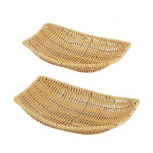 2pcs Ship Shaped Plate Decorative Imitation Rattan Woven Basket for Desktop Multipurpose Bread Serving Tray
