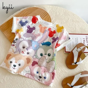 KYII Design INS Girls New Short Sleeve T-shirt Ummer Childrens Wear Loose Cartoon Girls Clothes ky099