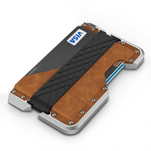 NEW Genuine Leather Card Holder Men Aluminum Metal RFID Blocking Credit Card Holder Slim Minimalist Wallet Cards holders
