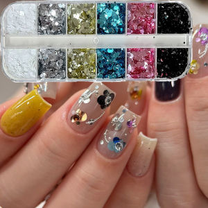 12Grid/box Mixed Round Sequin Glitter Multi-Size Color Nail Art Flakes Blue Flash Flower Colorful Large Sequins Glitter Powder h260819