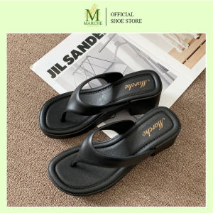Marche Ladies Korean Style Thick Sole Flip Flops Sendal Wanita Wedge Ringkas Untuk Harian