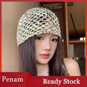 [PAM] Fashion Vintage Sequined Hollow Pullover Hats Women Summer Autumn Travel Photo Atmosphere Versatile Casual Y2K Knit Beanie Hat