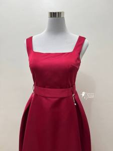 Princessy Red Satin Dress (Padded) – Elegant Midi Gown for Special Occasions & Parties