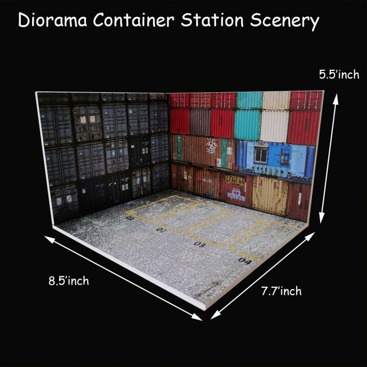 Diorama 164รุ่นรถคอนเทนเนอร์สถานีทิวทัศน์ภาพพื้นหลังที่จอดรถ Display