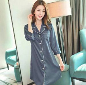 2266 พร้อมส่ง!! ชุดนอนหรือกระโปรงแขน8ส่วน คอปกผ้าซาติน ใส่สบายน่ารักๆ ไม่ร้อนไม่เครืองผิด แถมผ้านิ่มราคาถูก