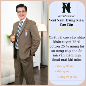 Vest Nam Trung Niên Hàng Cao Cấp Vải Cashmere Dầy Dặn Mềm Mịn Bộ Com Lê Trung Tuổi Cho Bố
