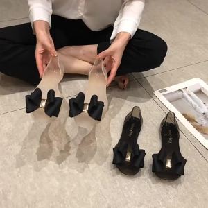 [Free Shipping] WomenS Jelly Shoes Transparent Crystal Non-Slip Summer Fashion Bowknot Beach Shoes Vacation Korean Style Flat Fish Mouth Sandals