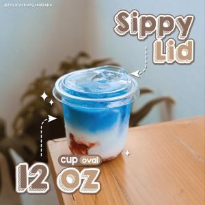 Cup Gelas 12 Oz Oval PET + Tutup Lid Anti Tumpah / Gelas Cup 12oz Kopi Teh Juice Strawless 50pc Polipack Plastik
