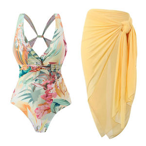 2026 Hot Sale [ Shipped from China ] Womens bikini  swimsuit with wrap skirt set deep cut V European and American style foreign trade beach dress conservative tummy-concealing slimming B3