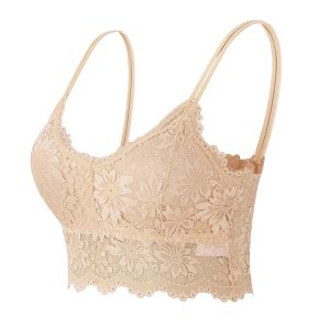 ZXYOUPING Lace Plus Size Bra Brassiere Camisole Bralette for Women Padded Bra Floral Embroidery Tube Crop Tops
