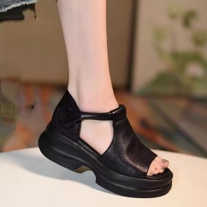 Free Shipping 2026 Summer New Roman WomenS Sandals Wedge Heel Thick Sole Soft Sole Ethnic Style Retro WomenS Shoes Fish Mouth Sandals