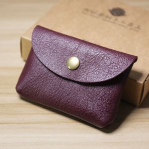 Mini Japanese Korean Handmade Real Leather Small Wallet Mens and Womens Coins Keys ID Credit Card Holder Portable Ultra-thin Pocket Money Pouch