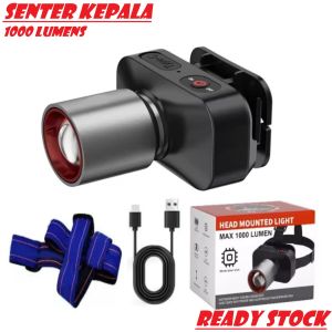 Senter Kepala Headlamp 2 in 1 Multifungsi COB LED High Power Recharge