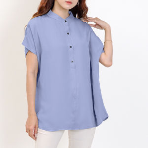 Kemeja wanita jumbo big size polos kerah shanghai / mandarin collar shirt