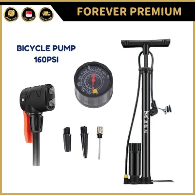 (FOREVER PREMIUM) 160PSI Bicycle Road Bike Cycling Air Pump Floor Hand Pumper w Gauge Meter High Pressure Tire Tyre