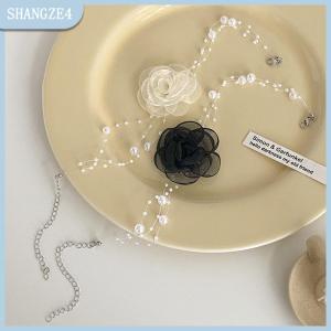 【SHANGZE4】 French Romantic Black And White Choker Flower Necklace Female Summer Clavicle Chain