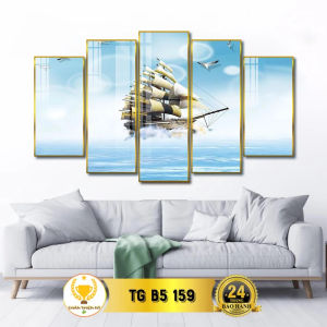 Bộ 5 Tranh Treo Tường Tráng Gương CHÂN THIỆN MỸ Trang Trí Phòng Khách Chủ Đề Thuận Buồm Xuôi Gió - Tặng Đinh Treo Tranh