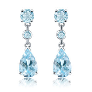 Natural Blue Topaz Solid Silver Earring for Women 4 Carats Dark Blue Topaz Pear Cut Women Elegant Classic Jewelry New Year Gift