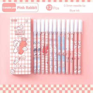 Erasable Gel Pens 12 Pieces/Box Creative Cartoon 0.5mm Erasable Gel Pens Kawaii Washable Handle Magic Pen High-Looking Girl Heart Simple Cute Fruit Animal Brush Holder Gel Pen Stationery Writing Tools Students Gift