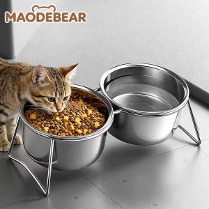 MAODEBEAR Stainless Steel Anti-tipping Pet Double Bowl Elevated Stand Dog Cat Food Water Feeder Anti-slip Pet Dining Bowl
