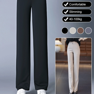 Women Trousers High Waist Straight-Leg Pants Elastic Waist Wide Leg Pants Casual Vertical Leg Slacks Fashion New Trendy Trousers