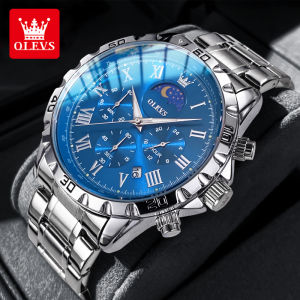 OLEVS Jam Tangan Pria Original 100% Anti Air Rantai Stainless Steel Luminous Chronograph import Santai Watch Men
