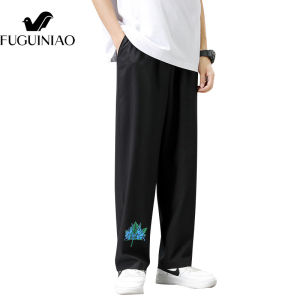 FUGUINIAO Mens Pants Ice Silk Loose Casual Sports Mens Black Trousers Free Shipping