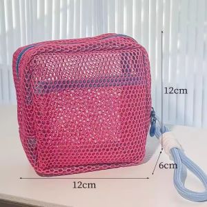 Lưới Hàn Quốc Túi lưu trữ siêu nhẹ mặc-proof có thể nhìn thấy đầy màu sắc hai lớp Túi trang điểm bền với xử lý túi tiền xu