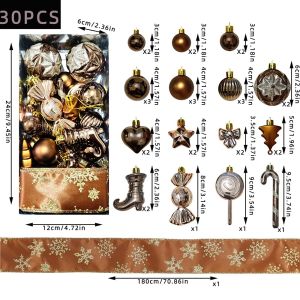 LUSIT 30PCS Multicolor Christmas Ball Set Mixed Size Assorted Pattern Hanging Decorative Pendants Creative Plated Ball Christmas Ornaments Set Christmas Holiday