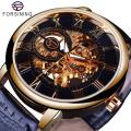 Forsining Men Watches Top Brand Luxury Mechanical Skeleton Watch Black Golden 3D Literal Design Roman Number Black Dial Clock. 