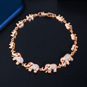 SEQUITO Handmade Women Jewelry Micro Pave Red White AAA CZ Zirconia Gold Plated Elephant Shape Link Bracelet Designer Bangle for Holiday Gift B189