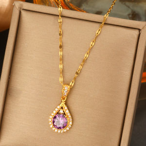 Ladamas Kalung Titanium Dengan Liontin Permata Ungu Mewah Elegan KT77