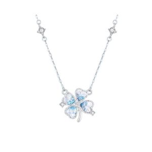 AE Ice Crystal Four-leaf Clover Necklace for Girls Niche Light Luxury Cracked Ice Collarbone Chain Birthday Gift for Girlfriend