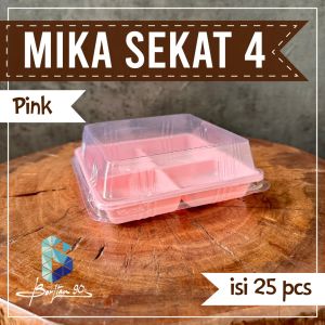 Kemasan Mika SK 4 Sekat 4 pink Tutup Bening Isi 25 - Ukuran 13x13x45 cm