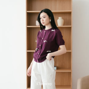 Clouwny Ferlina Bow Knit Top Atasan Pita Wanita Lengan Pendek Premium Knit Fit to XL
