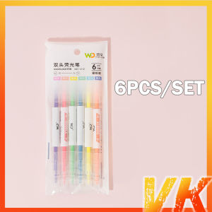 VK 6pcs Double Headed Highlighter Pen Set Japanese Fluorescent Markers Highlighters Pens Art Marker