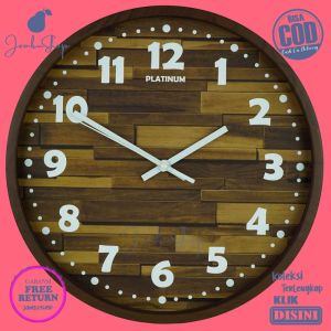 Jam Dinding Quartz Minimalis Coklat Tua Coklat Muda Platinum PM-3023 Dekorasi Rumah Step Movement Besar