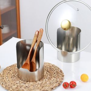 GUHEHARD Stable Stainless Steel Spoon Holder Heat-Resistant Stainless Steel Pot Lid Storage Rack Multifunctional Easy To Clean Soup Spoon Rack Kitchen Gadgets