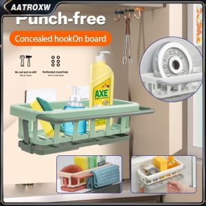 Sponge Holder Kitchen Organizer Dish Drainer Soap Rack Sink Tray Dishcloth Towel Rack Wall Mounted Storage Basket Shelf Aatroxw