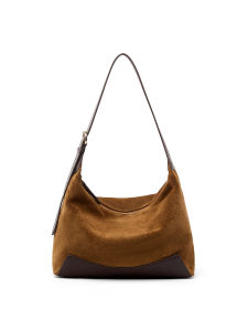 2026 Autumn Vintage Suede Patchwork Dumpling Bag Genuine Leather Soft Bag Single Shoulder Crossbody Commuter Bag for Women