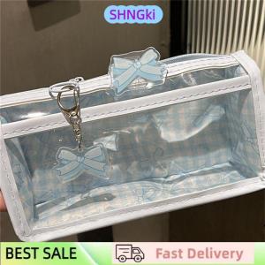 SHNGki Sweet Bow Zipper Transparent Pencil Case Box Student Stationery Storage Bag Large Capacity Makeup Bag Cartoon Zipper Pen Bag