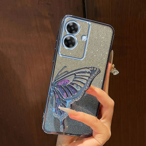 Phone Case for OPPO Realme Note 60x 60 New 2024 Beautifully Butterfly Stand Holder Glitter Sequins Design Soft Silicone Casing Realme Note60X Phone Casing Cover