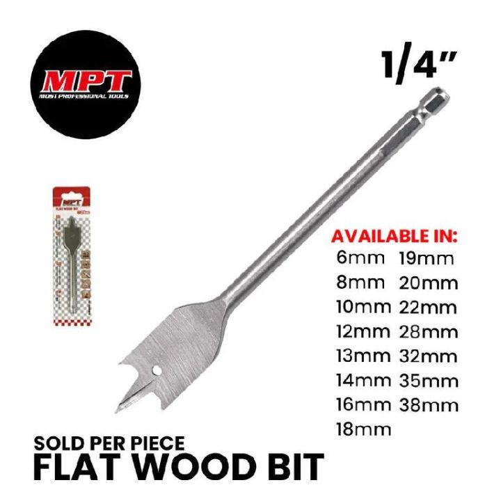 BUILDMATE MPT 6MM-38MM Flat Wood Drill Bit Quick Release Hex Shank ...